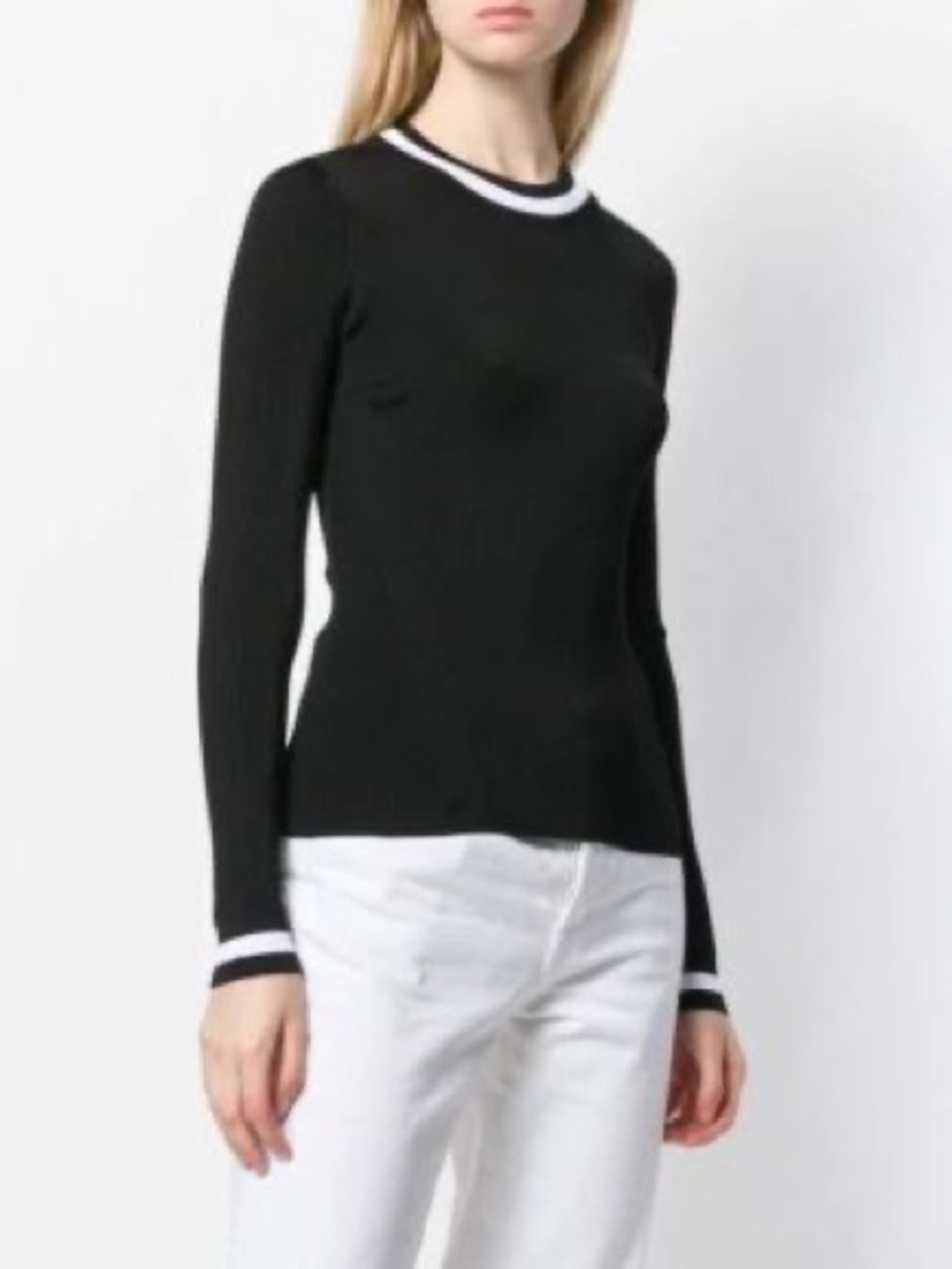 rag & bone Black Ribbed Sweater with White Trim